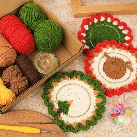 Christmas Coasters Crochet Set 3 Pieces Forest Elk