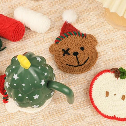 Christmas Coasters Crochet Set 3 pieces Apple Bear