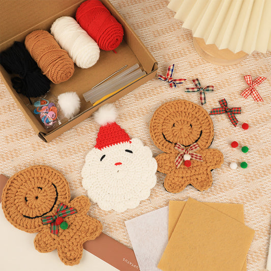 Christmas Coasters Crochet Set 3 pieces Santa Gingerbread Man